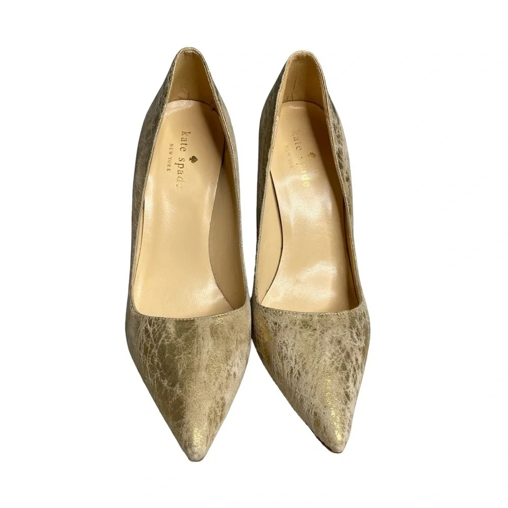 Kate Spade Gold Stiletto textured leather distressed looking size 6.5 Heels